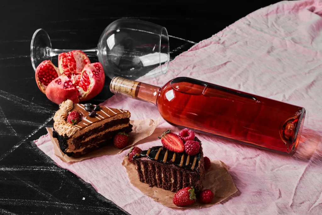 Maridaje de vino rosado, con pasteles de chocolate.
